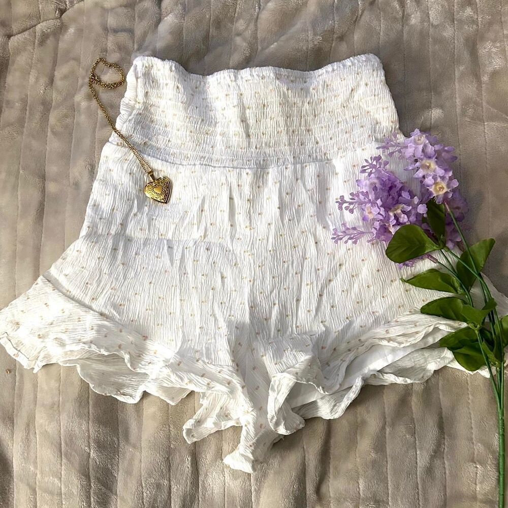 White Polka Dot Ruffled Shorts